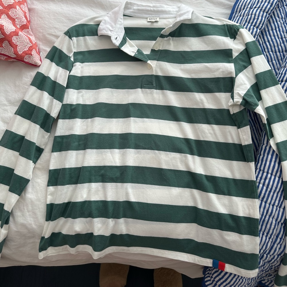 KULE Green and White Striped Long Sleeve Tee